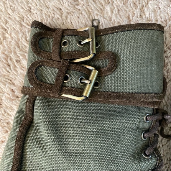 Army Green Platform High Heel Lace Up Booties, Size 7 - Picture 5 of 15